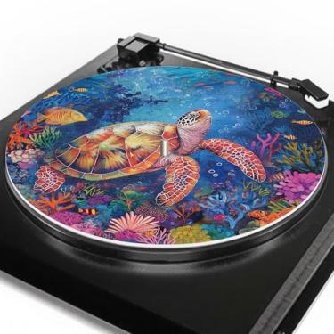 Imagem de GLENLCWE Tapete giratório vintage tartaruga marinha antiderrapante para melhor som 30,5 cm