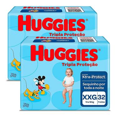 Imagem de Kit 2 Fralda Huggies Tripla Proteção Tamanho XXG Pacote Mega com 32 Unidades cada