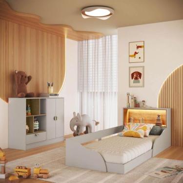 Imagem de Quarto Infantil Completo Montessoriana Lille 2 Portas 1 Gaveta com Led