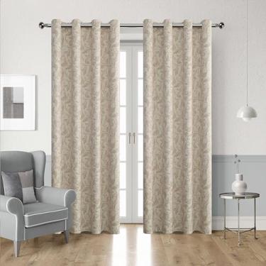 Imagem de Erbnaryx Cortinas blackout 80% para quarto, cortinas com estampa floral de rolagem bege de 250 cm de comprimento para sala de estar, cortinas art déco vintage, cortinas de janela com isolamento
