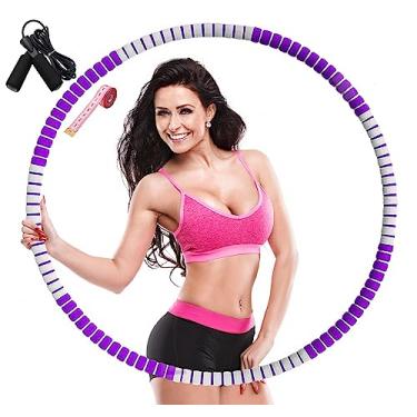 Imagem de Kingjoy Bambolê Com Peso Para Adultos, Crianças E Mulheres, Exercícios Condicionamento Físico, Perda De Peso, Bambolês Tamanho Grande, Ajustável 2 A 5 Libras, 8 Seções Removíveis, Núcleo Aço Inoxidá