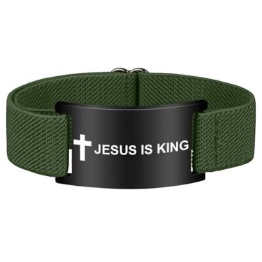 Imagem de Pmormyy Pulseira de cruz com versículo bíblico para mulheres e homens, pulseira ajustável de presente de Jesus é rei cristão WWJD, One Size, Aço inoxidável, Sem Pedra Preciosa