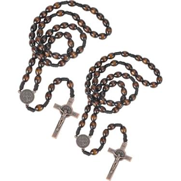 Imagem de JUXINGDAZYF Pacote com 2 contas de rosário feitas à mão Rosarios Catolicos (café tecido)