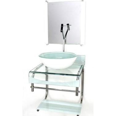 Imagem de Gabinete de vidro 40cm para banheiro curvado duplo inox cuba redonda b