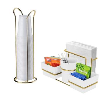 Imagem de Kit Porta Sachê Suporte Organizador Copos Descartáveis Cozinha Dourado - Future