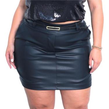 Imagem de Shorts Saia De Couro Plus Size Feminino Com Bolso - NoBrand, Preto, G1