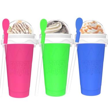 Imagem de 3 peças de copo para fazer slushie – Faça você mesmo copos mágicos de smoothies congelados rápidos para máquina de sorvete de batido de leite caseiro, copo de resfriamento portátil, copo de apertar de