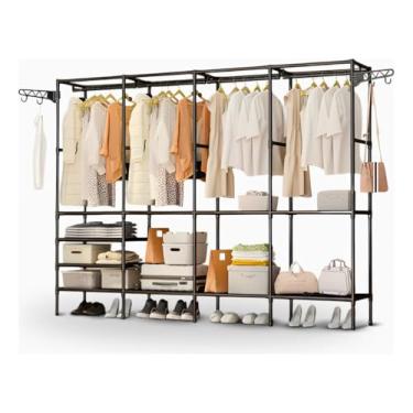 Imagem de Guarda-Roupa Aberto Industrial, 4 Colunas, Organizador Arara de Roupas e Sapatos, Preto Tubular Expositor ou Closet