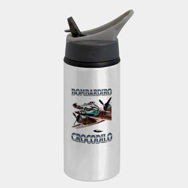 Imagem de Garrafa Squeeze Bico Prateada Premium 600ml - Bombardiro Crocodilo Brainrot Meme 3
