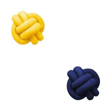 Imagem de Almofadas De Nó 28cm x 28cm Lindas Decorativas Sala Sofá Cama Cores (AMARELO E AZUL MARINHO)