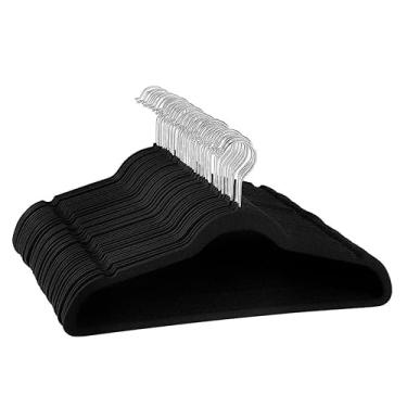 Imagem de Kit com 10, 20, 30, 40, 50, 100 Unidades de Cabides de Veludo Adulto Slim Ultra fino Antiderrapante Roupas Gancho 360° Organizador Armário Closet Reforçado Multifuncional Não Escorrega (10, Preto)