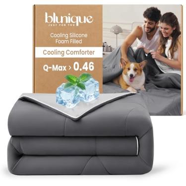 Imagem de blunique Edredão refrescante com espuma de silicone refrescante, cobertor refrescante para dormir quente, edredom de gelo de verão tamanho completo, roupa de cama leve para todas as estações, mantém o