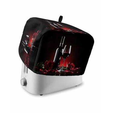 Imagem de Capa para torradeira contra poeira para cozinha 2 fatias, capa romântica para máquina de fazer pão rosas de vinho tinto capas de torradeiras para protetor de impressão digital lavável cozinha pequena