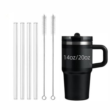 Imagem de Copo de canudo de substituição para Stanley Quencher ProTour Flip Straw Tumbler 396.9 g/567.0 g, pacote com 4 canudos transparentes reutilizáveis com escova de limpeza compatível com Stanley Quencher
