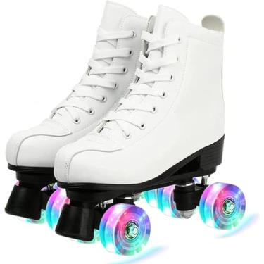 Imagem de Patins, Patins De Rolo De Dupla Fileira 4 Patins De Rodas De Borracha Branca Patins De Couro Clássico Couro Pu Art-top Patins Internos Para Mulheres, A, 35