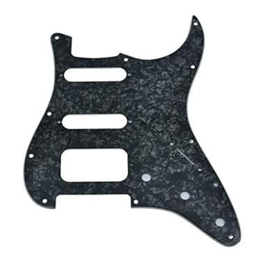 Imagem de KAISH 11 furos American Modern Strat Style HSS Pickguard 2-Screw Round Corner Humbucking Pickup Montagem para Stratocaster/Strat Black Pearl