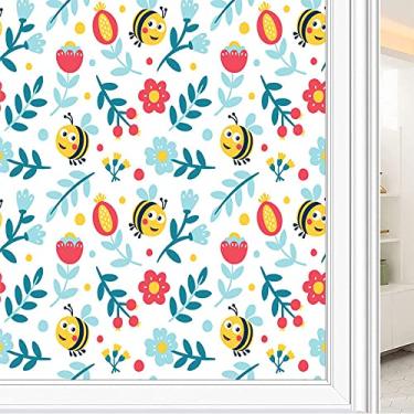 Imagem de Película de janela de privacidade de flores, textura de estilo floral, filme de vidro para sala de estar e escritório em casa, L90 x C 190 cm