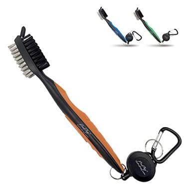 Imagem de ProPlay Escova Para Tacos De Golfe E Limpador Ranhuras, Mosquetão Retrátil Alumínio Tirolesa, Design Leve Ergonômico, Fácil Prender À Bolsa (Laranja)