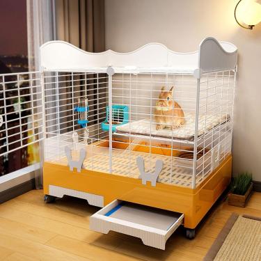 Imagem de Gaiola De Coelho Interna Com Defletor Elevado E Clarabóia Fácil De Limpar E Instalar Design De Camada Dupla Grande Capacidade, Pink