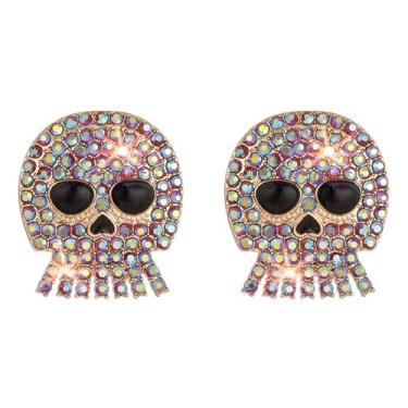 Imagem de Brincos de esqueleto de Halloween para mulheres, brincos de crânio de strass brilhante, lindos anéis de orelha de caveira de açúcar para Halloween, acessórios de bijuteria cosplay, Strass, Sem pedra