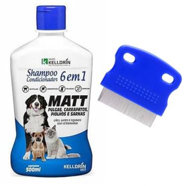 Imagem de Kit Shampoo Matt Kelldrin para Pulgas + Pente Anti Pulgas e Carrapatos, para Cães e Gatos