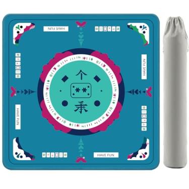Imagem de 2F22E Tapete Mahjong de neoprene antiderrapante com regras, capa de mesa azul de 82 x 82 cm para jogadores de Mahjong americano, pôquer, cartas e jogos de tabuleiro