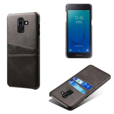 Imagem de Capas Compatível com Samsung Galaxy J8 2018,Caso de couro PU-Tampa de telefone a prova de choque com 2 slots de cartão,Proteção anti-impressão digital e anti-gota-Black