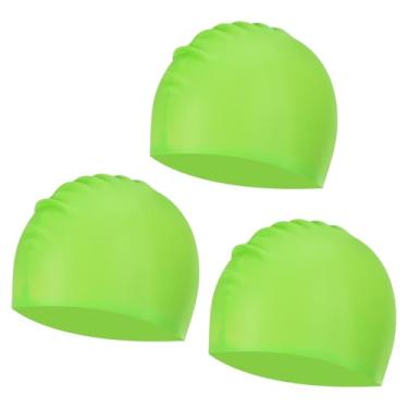 Imagem de YELARXI Touca de natação de silicone à prova d'água, confortável, antiderrapante, adequada para mulheres e homens, cabelo longo e curto adulto (3 peças, verde grama)