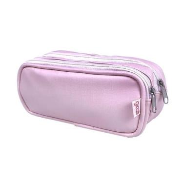 Imagem de Estojo Duplo Escolar Porta Lápis 2 Compartimentos Rosa Bebê - GICALLI