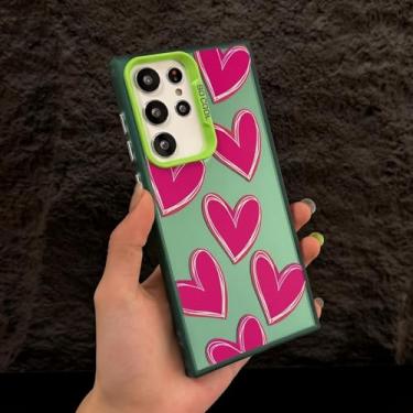 Imagem de MVVKKY para Samsung S24 Plus Luxury Electroplate Love Heart Phone Case Cover (para Samsung S24 Plus/Verde MeiHongAX)