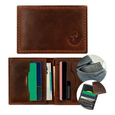 Imagem de Carteira Masculina Slim 100 Couro Legítimo Modelo Fino Com 6 Compartim