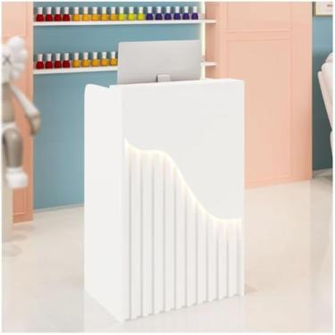 Imagem de Mesa De Recepção Pequena, Unidade De Recepção Bem-vinda, Balcão De Varejo Para Check-out, Design De Luz Ambiente Requintado E Bonito, Adequado Para Uma Variedade De Ce, White, 80cm/31.5in