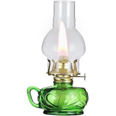 Imagem de Lâmpada De Kerosee Idoor Lâmpada De óleo De Vidro Decorativa Campig Picic Hurricae Lights Widproof Lâmpada De óleo De Lótus Com Ajustador De Chama, Green, 1 pack