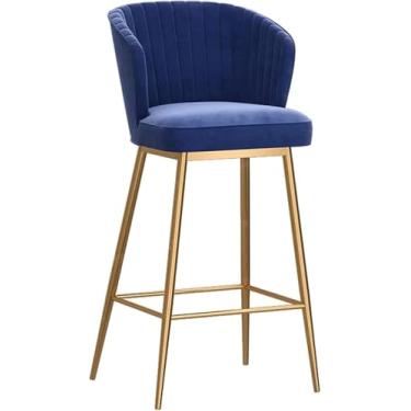 Imagem de Bancos De Altura De Balcão Cadeiras De Bar Bancos De Bar Ergonômicos De Veludo Encosto Curvo Banquetas Altas Café Da Manhã Cozinha Ilha Cadeira, Almofadas De Assent, Blue, 25.6''(65cm)