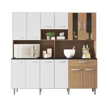 Imagem de Kit Cozinha 12 Portas 1 Gaveta Clara Carvalho/Branco - Poliman