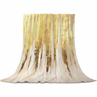 Imagem de Cobertores de roupa de cama abstratos dourados, pinceladas modernas, pinceladas, de luxo, cobertores macios de microfibra de flanela, cobertor de cama quente para cadeira, sofá, sofá, quarto, campista