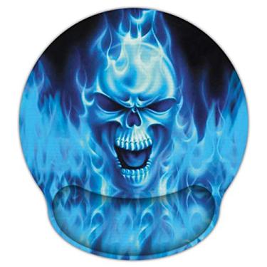 Imagem de Meffort Inc Mouse pad com suporte para descanso de pulso e base antiderrapante, mousepad ergonômico durável para jogos - caveira azul