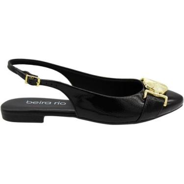 Imagem de Sapato Slingback Beira Rio Adorno Dourado Fivela Feminino, Preto, 37