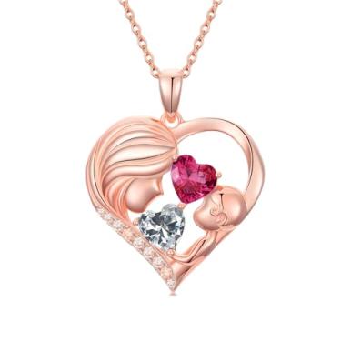 Imagem de Zoeniya Colar com pingente de coração banhado a ouro rosa para mãe e filha com 12 meses, presentes de dia das mães para mãe, pedra do mês de nascimento, joia de aniversário para mãe, esposa, namorada