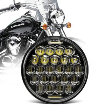 Imagem de COWONE Farol de LED aprovado 5D 5-3/4 14.6 cm compatível com Sportster Iron 883 Street BOB Low Rider Super Wide Headlamp, luzes de direção pretas