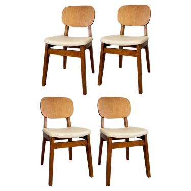 Imagem de Kit 4 Cadeira de Jantar em Madeira Maciça com Assento Courino Bege?Melissa