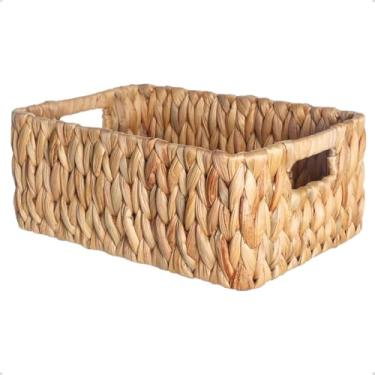 Imagem de Cesto Organizador Decorativo Multiuso Com Alças Laterais Fibra Natural Rústico Retangular Seagrass 32cm