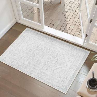 Imagem de Uphome Tapete de banheiro Boho, tapete de área lavável medalhão 5 x 7 para entrada antiderrapante, tapete de porta da frente pequeno para interior de pelo baixo, tapetes de cozinha vintage macios para