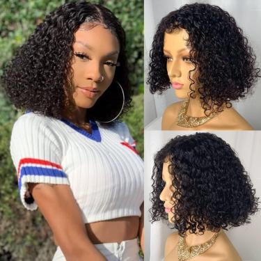 Imagem de Perucas Femininas Transparente Lace Front Body Wave Cabelo Humano Perucas Naturalmente Fofas Para Mulheres Negras Cabelo Liso, 13x6 Curly T Bob, 12