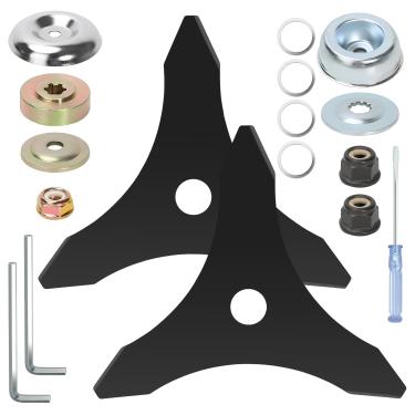 Imagem de Huazu Lâminas de cortador de escova, lâmina de substituição de aço carbono de 3 dentes com kits adaptadores, serve para cortadores de escova Husqvarna, Stihl, Ego, Oregon, Makita, Weedwacker (pacote