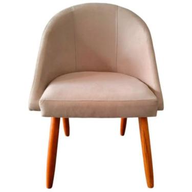 Imagem de Cadeira Poltrona Decorativa Lua Veludo Bege Para Mesa De Jantar Para R