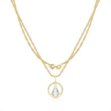 Imagem de Corrente Cordão Feminino + Pingente N S Aparecida Ouro 18k