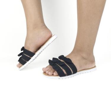 Imagem de Rasteirinha delicada 3 tiras de laço - Tulip Shoes, Preto, 40