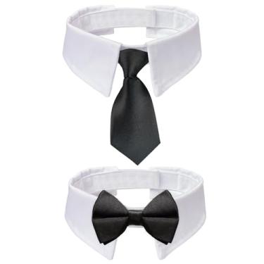 Imagem de Gravatas borboleta para cães, gravatas borboleta Koolmox para cães grandes, coleira branca ajustável feita à mão com laço e gravata preta para cães, traje de casamento para cães, fantasias de
