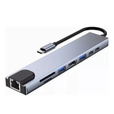 Imagem de Adaptador Hub Tipo-c 8 Em 1 Hdmi 4k Lan Usb 3.0 Sd/tf - PONTO DO NERD